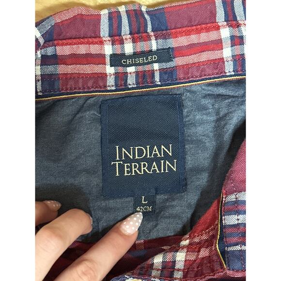 Indian Terrain Chiseled Men's Red Plaid Long Sleeve Button Up Shirt Top Size L - Picture 3 of 3